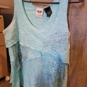 Harley Davidson baby blue flowing design women shirt